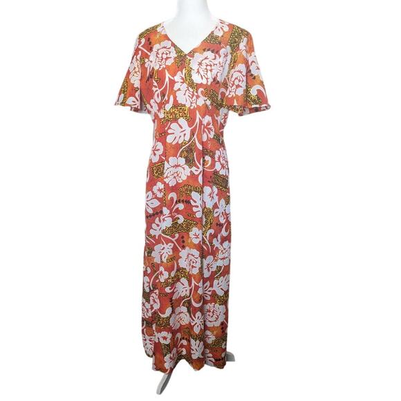 Royal Hawaiian Maxi dress Vintage orange floral tropical size 14 - Picture 1 of 12